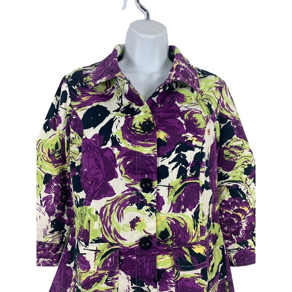 Christopher & Banks Womens 3/4 Sleeves Floral Button-Up Jacket Size Small - Picture 2 of 11